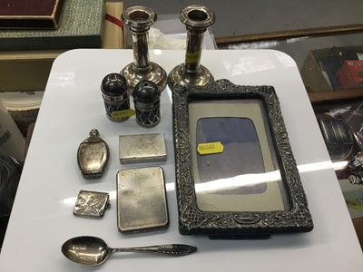 Lot 817 - Pair small silver candlesticks and other silver and plated items