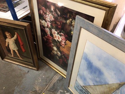 Lot 594 - Large print of Roses, together with one of a young boy and a sailing vessel (3)