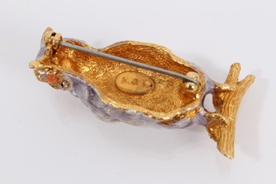 Lot 828 - Kenneth Lane enamelled gilt metal owl brooch, signed K.J.L to reverse, 5cm long