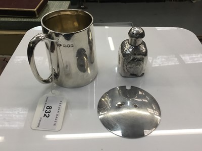 Lot 832 - Silver mug, Chinese silver caster and a silver preserve jar lid