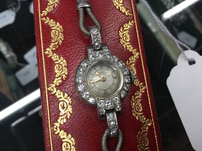 Lot 615 - Continental 15ct white gold and diamond cocktail watch