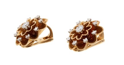 Lot 416 - Pair of Cartier gold and diamond earrings