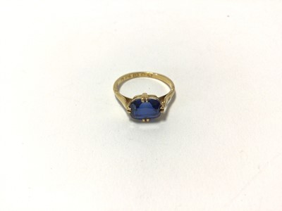 Lot 98 - 22ct gold synthetic blue sapphire dress ring