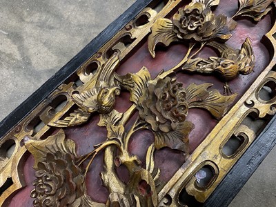 Lot 185 - Old Chinese carved wood and lacquered panel
