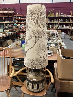 Lot 734 - 1970s lava glazed pottery floor standing lamp with original shade