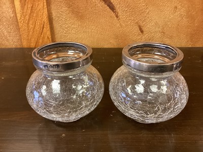 Lot 77 - Dome top scent bottle box, silver rim crackle glass pots etc