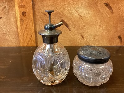 Lot 77 - Dome top scent bottle box, silver rim crackle glass pots etc