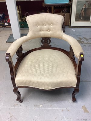 Lot 1078 - Late Victorian mahogany framed tub chair with cream upholstery