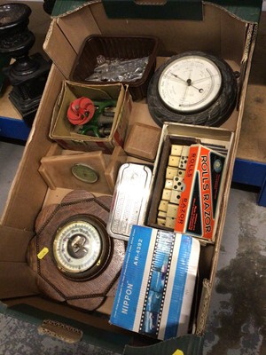 Lot 149 - Two boxes of sundries including The Popular Phrenologist 1899-1901, brass coat hooks etc