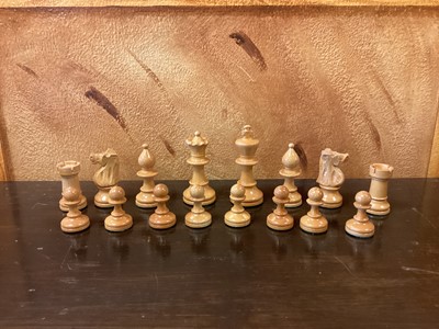 Lot 73 - Jaques chess set in box (label J J & Sons) and one other (figural)