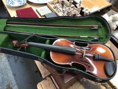 Lot 99 - Violin, bows and a spare case