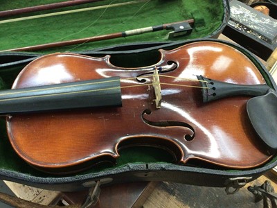 Lot 99 - Violin, bows and a spare case