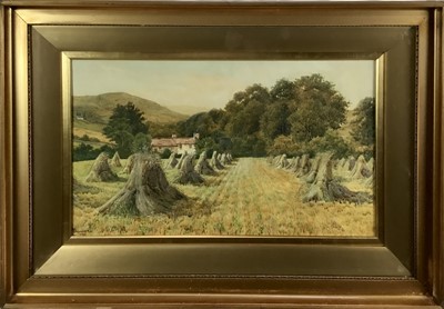 Lot 179 - Charles L. Saunders (?-1915) watercolour - The Hay Stooks, signed, 44cm x 75cm, in glazed gilt frame