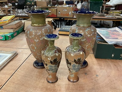 Lot 385 - Pair of Royal Doulton stoneware vases together with a small pair of Royal Doulton stoneware vases (4)