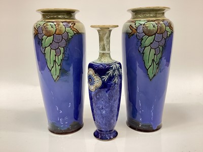 Lot 1291 - Pair Art Nouveau Doulton vases and one other
