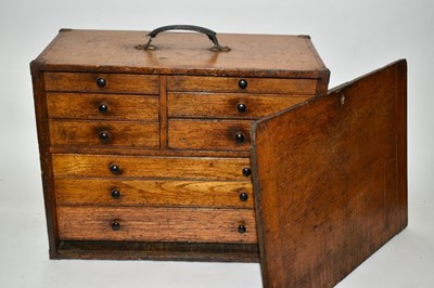 Lot 2445 - Oak travelling tool chest containing precision tools and instruments