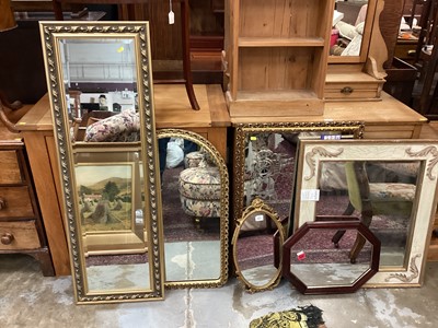 Lot 1042 - Six various wall mirrors including one bevelled and one etched