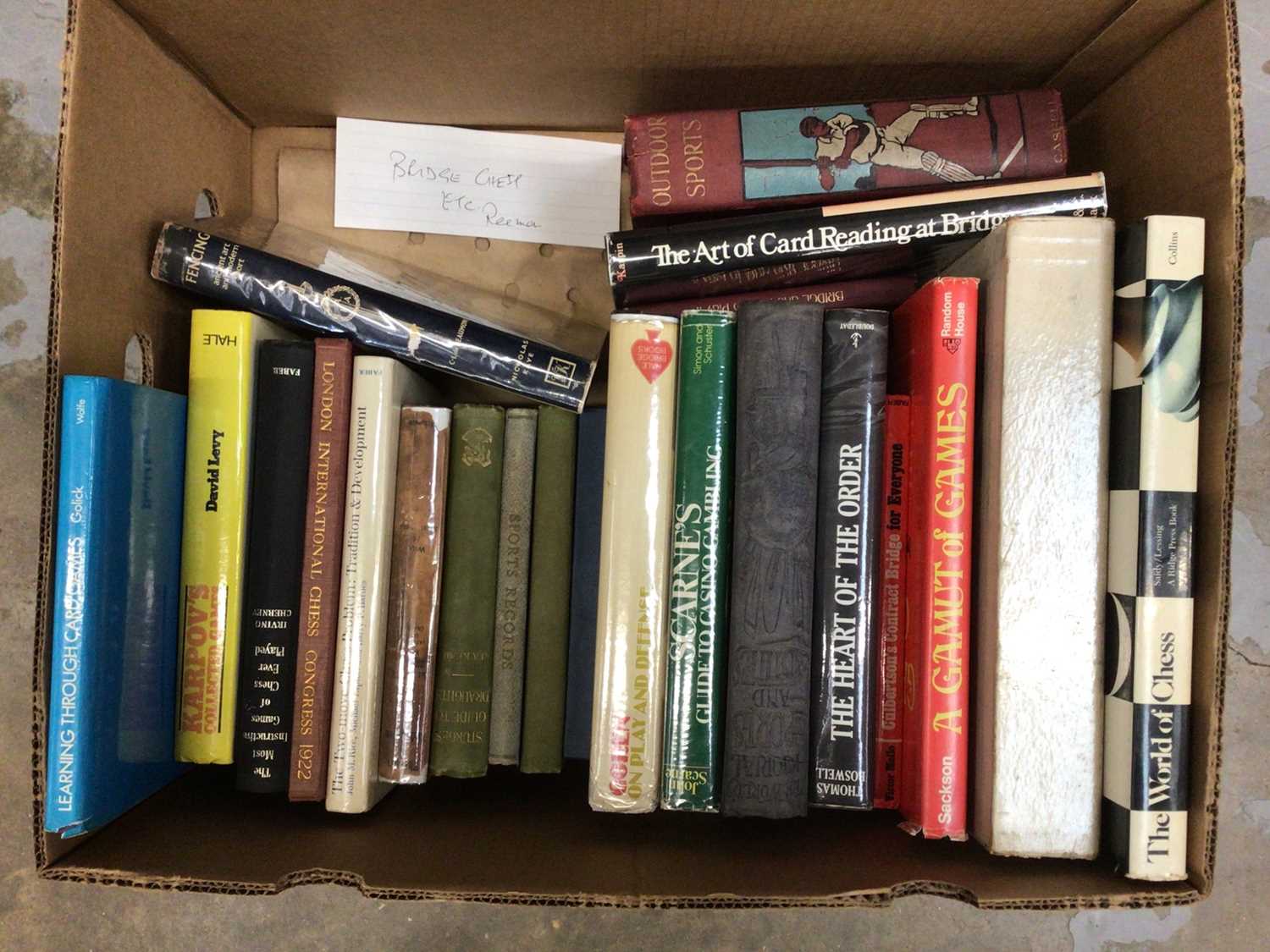 Lot 50 - Box of books relating to bridge and chess etc