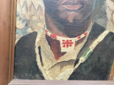 Lot 138 - African School, circa 1930s, oil on canvas - portrait of a young man, indistinctly signed