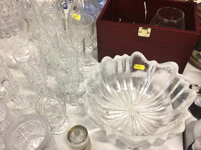 Lot 307 - Group of glassware including Dartington dish, decanters, spill vases, perfume bottle and various drinking glasses