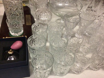 Lot 307 - Group of glassware including Dartington dish, decanters, spill vases, perfume bottle and various drinking glasses