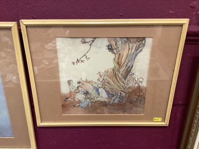 Lot 353 - Violet Sutton - pair of early 20th century watercolours in glazed frames depicting children, pixie and mythical birds