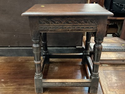 Lot 1080 - Oak coffin stool with hinged lid, together with another stool (2)