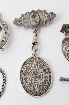 Lot 242 - 1930s silver and enamel Norland Institute medal awarded to Adene Sweet-Escott 1929-1936, three other silver fobs and a brooch