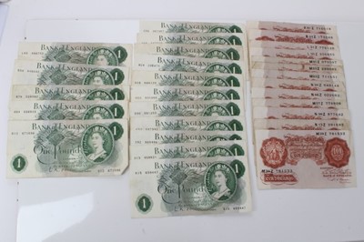 Lot 136 - G.B. - Mixed banknotes taken from circulation to include green £1's Chief Cashier L.K O'brien x 16, Brown 10/-s Chief Cashier P.S Beale x 12 & L.K O'brien x 1 (29 banknotes)