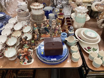 Lot 413 - Two Royal Doulton plates, collection of Hummel and other figures, china and glassware.