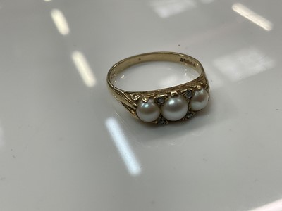 Lot 815 - Victorian style cultured pearl and diamond ring in 9ct gold setting