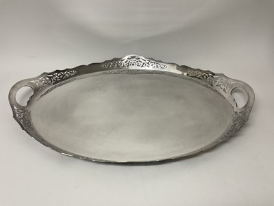 Lot 814 - Large Edwardian silver oval tray by Alender Clarke & Co.