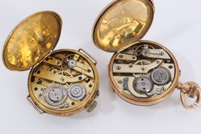 Lot 860 - Early 20th century 14ct gold wristwatch and 14ct gold cased fob watch (2)