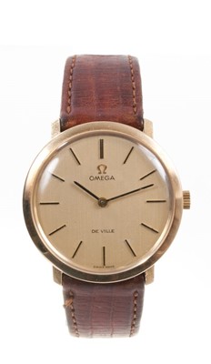 Lot 608 - 1970s Omega De Ville 9ct gold wristwatch on leather strap