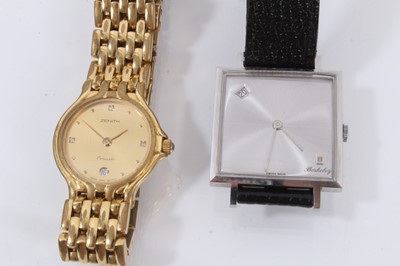 Lot 861 - Longines gold plated quartz wristwatch in box, together with a Berkeley wristwatch and Zenith Concerto wristwatch (3)