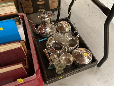 Lot 441 - Group of silver plated ware to include a salver and coffee pot.