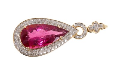 Lot 455 - Pink tourmaline and diamond pear shape pendant by Rocks & Co.