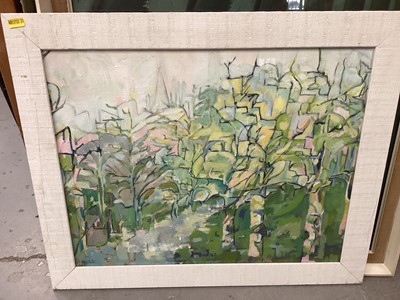Lot 356 - Pair of oil paintings, possibly Jim Thompson Art Centre, Marion Gill oil painting of Edinburgh in Springtime, Tretchikoff print of the Lost Orchid and two Lowry prints (6)