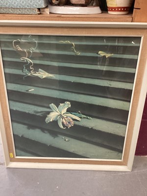 Lot 356 - Pair of oil paintings, possibly Jim Thompson Art Centre, Marion Gill oil painting of Edinburgh in Springtime, Tretchikoff print of the Lost Orchid and two Lowry prints (6)