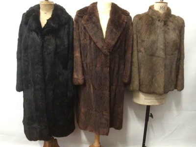 Lot 2097 - Crocodile handbag and four fur coats including Musquash fur and Coney fur also a Red Squirrel fur wrap.