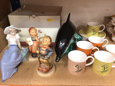 Lot 342 - Susie Cooper six place coffee set, Nao figure (boxed), two West Germany figures and Poole pottery dolphin