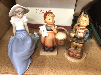 Lot 342 - Susie Cooper six place coffee set, Nao figure (boxed), two West Germany figures and Poole pottery dolphin