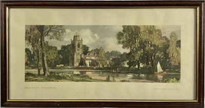 Lot 228 - Carriage print from a watercolour by L. Squirrell RWS RE of Hemingford Grey, Huntingdonshire, 15.5cm x 41cm in glazed frame
