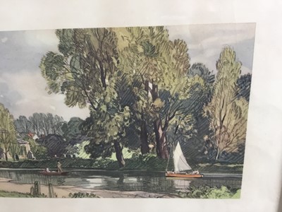 Lot 162 - Carriage print from a watercolour by L. Squirrell RWS RE of Hemingford Grey, Huntingdonshire, 15.5cm x 41cm in glazed frame