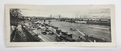 Lot 163 - Carriage print of The Groves and River Dee at Chester, by Lander, from the See Britain by Train series, 19.5cm x 56cm unframed together with black and white print of the Port at Nantes, 20cm x 59cm...