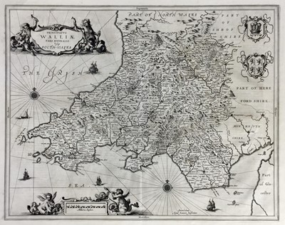 Lot 165 - 17th century uncoloured engraved map of South Wales, Johannes Janssonius, 50cm x 60cm, unframed
