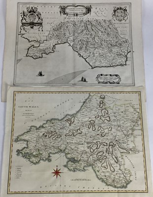 Lot 166 - 17th century uncoloured engraved map of Glamorganshire, 51cm x 59cm, and another hand coloured engraved map of South Wales pub. 1805, 44cm x 56cm, unframed