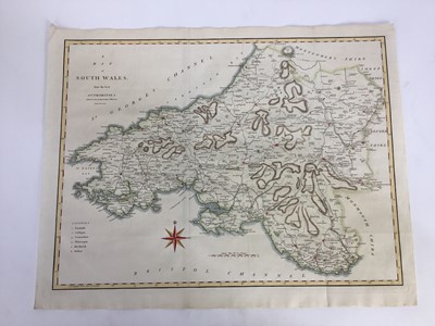 Lot 166 - 17th century uncoloured engraved map of Glamorganshire, 51cm x 59cm, and another hand coloured engraved map of South Wales pub. 1805, 44cm x 56cm, unframed