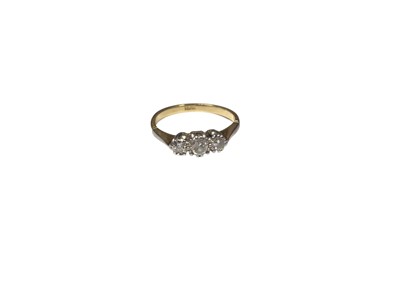 Lot 248 - Diamond three stone ring in platinum setting on 18ct yellow gold shank