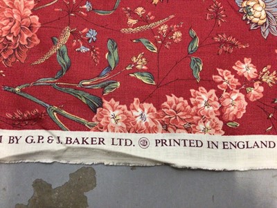 Lot 358 - G.P. & J. Baker Ltd 'Summer Lease' fabric roll, together with Beryl Cook and other prints and a set of four Kensington Crystal glasses